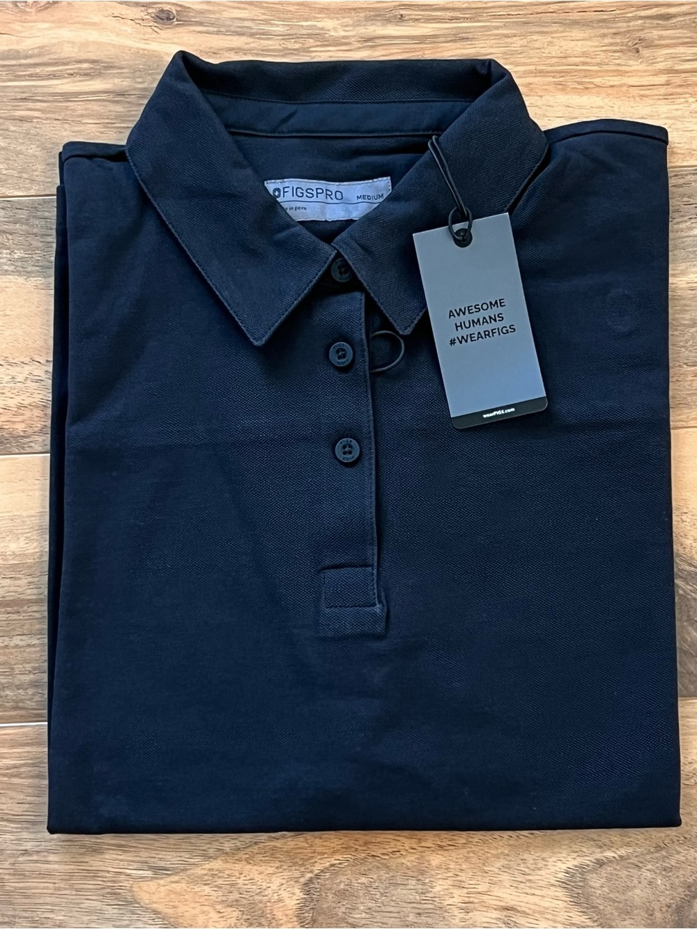 FIGS Women’s Medium Ella Technical Pique Scrub Polo Black Medical Workwear NWT